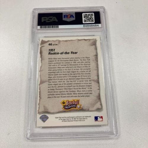 1992 סיפון עליון ווילי מייס גיבורי בייסבול חתום כרטיס בייסבול PSA DNA - MLB כרטיסי בייסבול חתימה