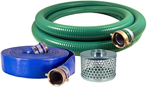 מפעלי JGB צינור נשר PVC/אלומיניום מים/ערכת צינור משאבת זבל, 2 צינור יניקה ירוק משולב M x F WS, 2 צינור פריקה כחול