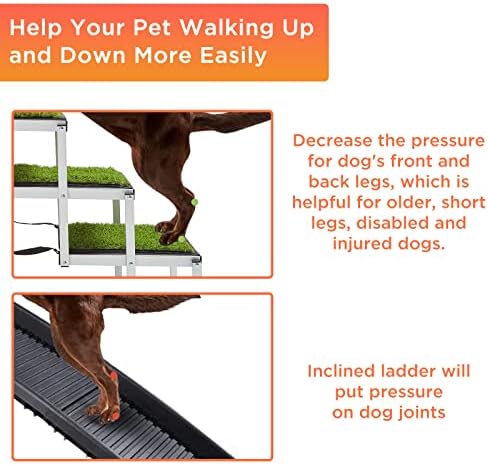 רמפות לרכב לכלבים לכלבים גדולים, רמפת סולם לחיות מחמד מתקפלת מאלומיניום עם משטח דשא ללא החלקה, מדרגות