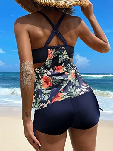 בגדי ים של ביקינקס טנקיני לנשים שני בגדי ים של שני חלקים גופיות צנועות עם מכנסיים קצרים רופפים בגדי ים בכושר