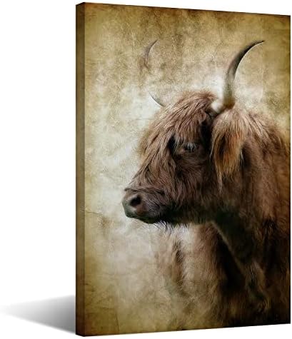 היילנד פרה בד הדפסת בציר חום בית חווה בעלי חיים קיר אמנות ציור היילנד בקר לונגהורן יצירות אמנות