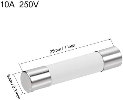 נתיכי מחסנית קרמיקה של UXCELL 10A 250V 5x25 ממ החלפת מכה מהירה למגבר אזעקת שמע סטריאו נתיכים קרמיקה 10 יחידות