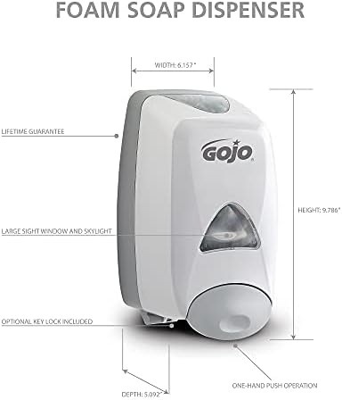 Gojo 515006 מתקן סבון מקציף נוזלי, 1250 מל, 6 1/8w x 5 1/8d x 10 1/2 שעות, אפור/לבן