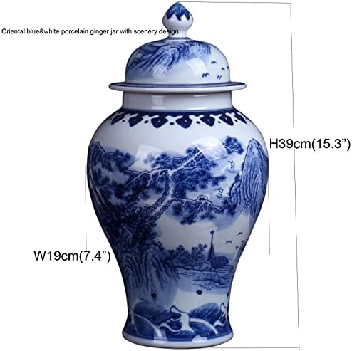 חרסינה כחולה ולבן צנצנת ג'ינג'ר גבוהה עם אגרטל פרחים צבוע ביד סינית עם מכסה לקישוט סלון