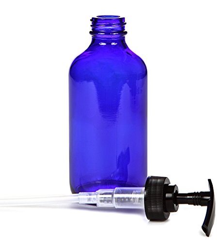 Vivaplex, 4, גדול, 8 גרם, בקבוקי זכוכית כחולים קובלט עם משאבות קרם שחור