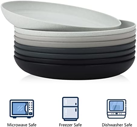 צלחות ארוחת ערב עמוקות הומיאניות סט של 8 אלטרנטיבה לצלחות פלסטיק מיקרוגל ומדיח כלים צלחות קש חיטה לבטוח למטבח