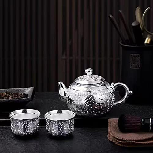 ניתן להשתמש בערת תה של Baifu 999 Sterling Silver Seat, ערכת תה קונג פו סינית מסורתית, מצוידת בארבע כוסות תה,