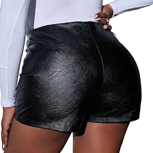 מכנסיים קצרים לנשים מכנסיים חמים פו דמוי עור שחור אמצע מותן מיקרו מזדמן מיקרו אלסטי קצרים פשוטים רגילים
