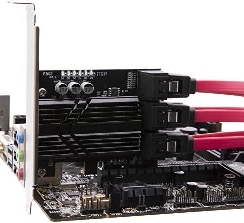 Mailiya 6 PCIE PCIE X4 כרטיס SATA עם 6 כבלי SATA, כרטיס הרחבה של בקר SATA 3.0, סוגר פרופיל נמוך וכיור קירור,