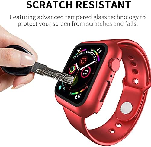 מארז מחייך תואם לסדרת Apple Watch 6/SE/Series 5/Series 4 44 ממ עם מגן מסך זכוכית מחוסמת מובנית, מחשב קשה מגן