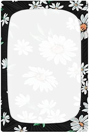 פרחי אלזה דייזי פרחים גיליונות עריסה שחורים פרחים גיליון בסינט מצויד לבנים פעוטות תינוקות, מיני מידה