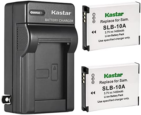Kastar 2-Pack SLB-10A סוללה ומטען קיר AC החלפת סמסונג WB1100F, WB2100, ES50, ES55, ES60, EX2F,