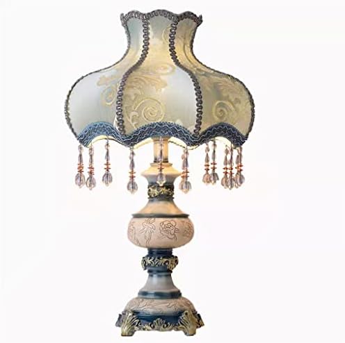 מנורת שולחן שולחן חדר שינה חדר שינה אירופאי מנורה שולחן ויקטוריאני באמנות בד פרחים+סגנון שרף טיפאני לחדר