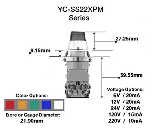 Yuco yc-ss22xpma-i3w-1 מתג בורר מואר, לבן