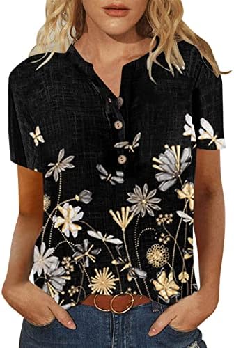 Adpan חולצות שרוול קצר לנשים קיץ כפתור מודפס כפתור מודפס חולצת טי חולצה
