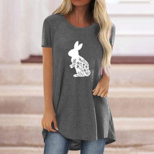 חולצות T גדולות לנשים ארנב חמוד מזדמן הדפס זרימה הנלי טש חולצת קיץ שרוול קצר שרוול טי רופף חולצות לבושות