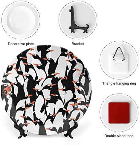 דפוס פינגווינים מודפס סין סין צלחות דקורטיביות צלחות עגולות מלאכה עם עמדת תצוגה לארוחת קיר במשרד