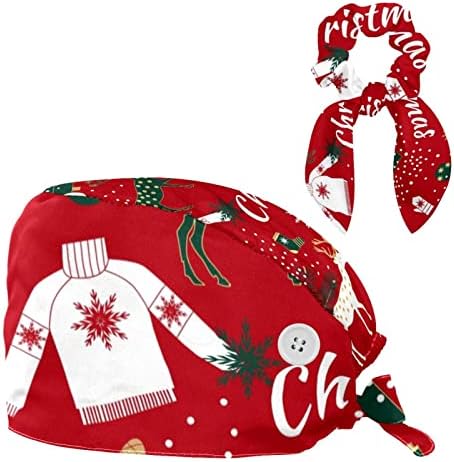 כובעים רפואיים כובע עבודה מתכוונן עם כפתורים ושיער קשת חג המולד נוצץ שלג אדום שלג