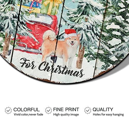 שלט דלת חג מולד שמח הכל לבבות הביתה כובע חג המולד כלב עץ עץ עגול מתכת שלט פח קישוטי קיר חג המולד