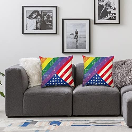 דגל הומוסקסואלי מעורב עם סט דגל אמריקאי של 2 כריות זריקה מכסה כריות כרית מרובעות לספה ספה דקורטיבית מכונית