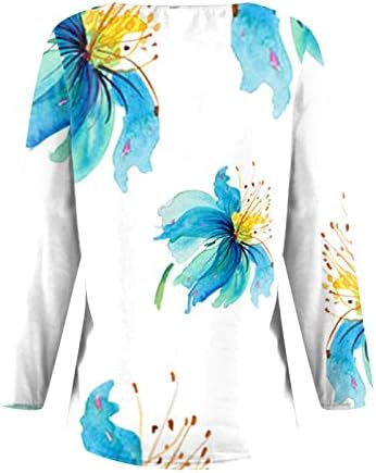 נשים פלנל חולצות אופנה מזדמן פרח מודפס עגול צוואר רוכסן ארוך שרוולים למעלה בסיסי לסרוג חולצות