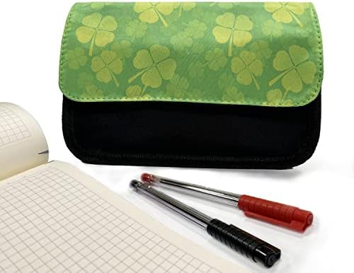מארז עיפרון שמרוק לונאלי, 4 תלתן עלים תרבותי, תיק עיפרון עט בד עם רוכסן כפול, 8.5 x 5.5, צהוב ירוק