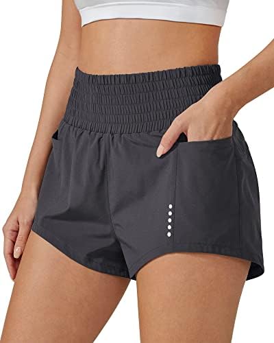 מכנסיים קצרים אתלטים בעלי מותניים גבוהים של G4Free לנשים 2.3 אינץ 'ריצה אימון מכנסי כושר עם כיסים