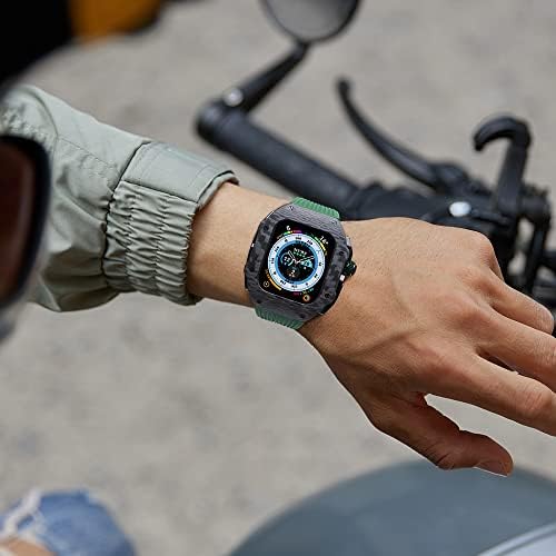 ערכת שינוי יוקרה של Zedevb עבור Apple Watch 8 Ultra 49 ממ פלואור רצועת גומי מארז סיבי פחמן עבור IWatch 8 7 6