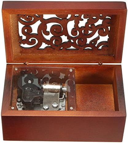 FNLY 18 הערות עתיקות קופסה מוזיקלית עתיקה מעץ, קופסת המוזיקלית של דייווי ג'ון, עם תנועת ציפוי זהב פנימה,