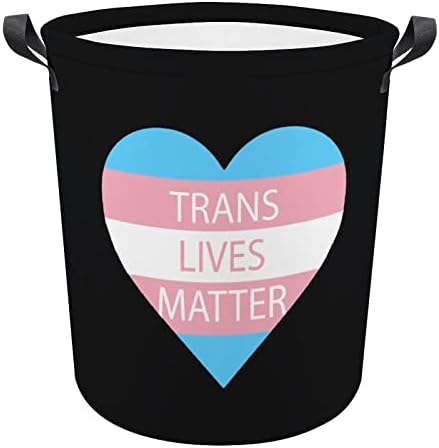Trans Lives Matter לב כביסה מתקפלת סל אחסון אטום למים שקית סל עם ידית 16.5 x 16.5 x 17