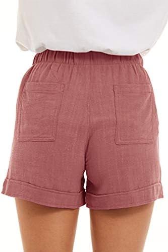 קינגפן נשים מקרית כותנה מכנסיים שרוך קומפי אלסטי מותניים מכנסיים קצרים קיץ למשוך על קצר עם כיסים