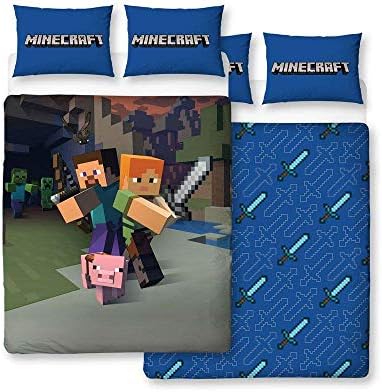 סט שמיכה כפול של Minecraft 'חבר'ה טובים' - עיצוב הדפס גדול