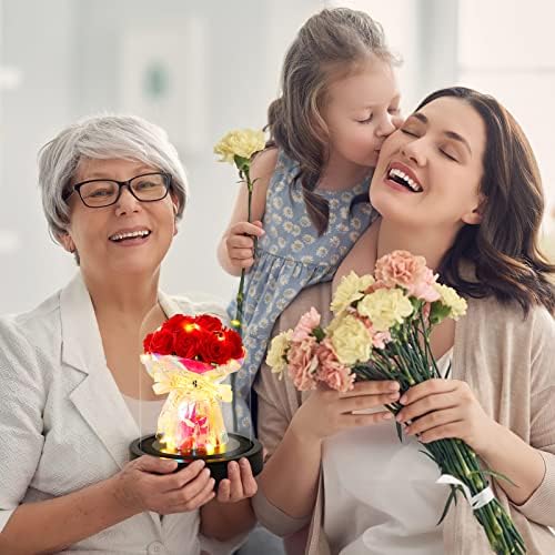 מתנות לאמא ליום האמהות, זרי ורדים שמורים אדומים, יופי והחיה ורד, גלקסי ורד בכיפת זכוכית עם אור LED