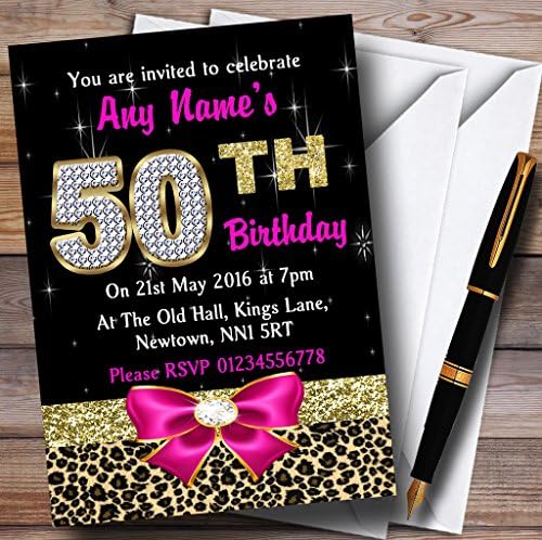 פינק יהלום ונמר הדפיסו הזמנות מותאמות אישית למסיבת יום הולדת 50