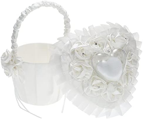 אלגנטי חתונה קישוט לבן לב נושא טבעת כרית סאטן פרח ילדה סל ספקי