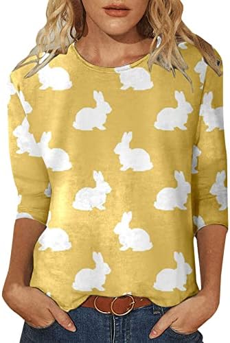 פסחא חולצות לנשים חמוד ארנב באני גרפי הדפסת חולצה 3/4 שרוול מזדמן חולצה קיץ עגול צוואר טיז למעלה
