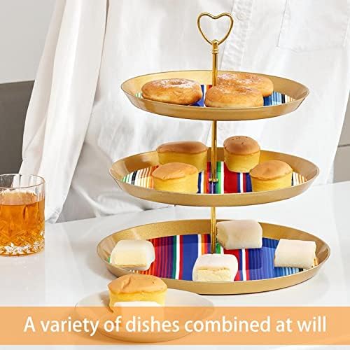 מחזיק עוגות בוהו פס למאפה, 3 עוגת זהב פלסטיק שכבתית לשולחן קינוח, מתלה עמד