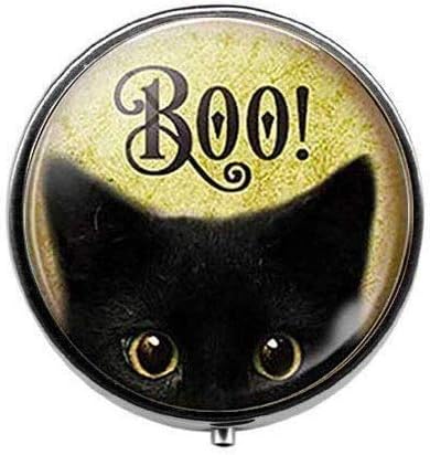 ליל כל הקדושים שחור חתול תכשיטי חמוד חתלתול - אמנות תמונה גלולת תיבת - קסם גלולת תיבת-זכוכית סוכריות תיבה