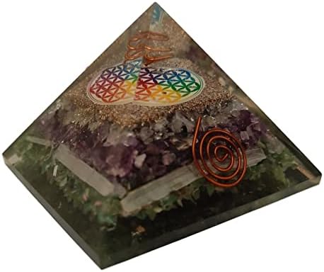 Sharvgun Pyramid Amethyst, Jade & Selenite פרח חיים פרח חיים אורגון הגנה על אנרגיה שלילית 65-70