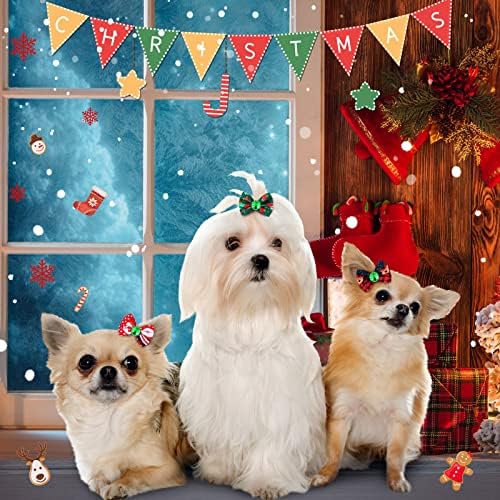 Tondiamo 100 חבילה קשתות שיער של כלב חג המולד עם פסי גומי חג המולד קשתות קשתות ריינסטון קשתות כלב קשת