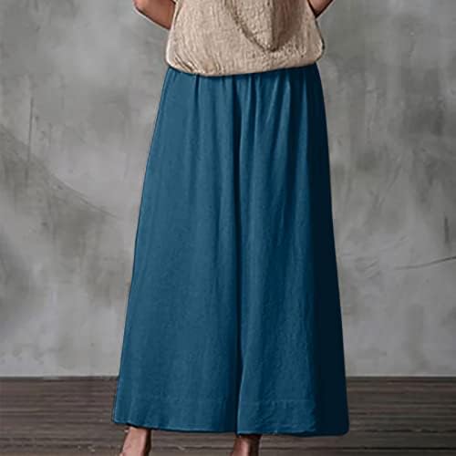 מכנסי קפרי רגל רחבים לנשים לנשים מזדמנים מותניים אלסטיים רופפים כותנה כותנה פשתן קצוץ מכנסי טרקלין זורם
