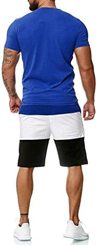 תלבושות בלוק צבעים של ZHUER סט 2 חלקים לגברים וינטג 'אימונית קיץ קיץ חולצות שרוול קצר ומכנסיים