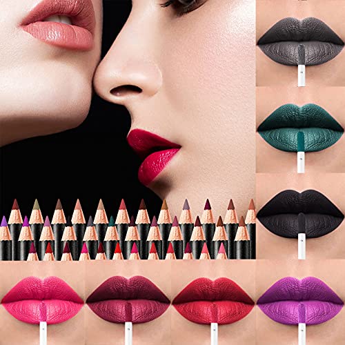 18 צבעים תוחם שפתיים גלוס סט לנשים, מט מים עמיד תוחם שפתיים עיפרון, מדויק & מגבר; לאורך זמן תוחם שפתיים