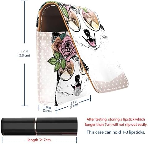 וולשית קורגי כלב קטן שפתון מקרה עם מראה עבור ארנק, עמיד עור קוסמטי איפור מחזיק, נייד נסיעות קוסמטי ערכת אחסון