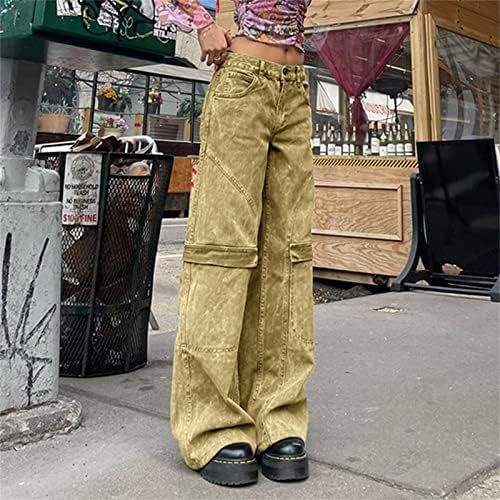 מכנסי ג'ינס רחבים רחבים, הרסו מכנסי ג'ינס רופפים של נשים הרסו מכנסי מכנסי פעמון מכנסי ג'ינס בגודל גדול של