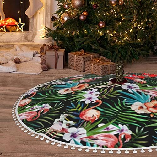 חצאית עץ חג המולד עם פום לקצץ טרופי-פלאמינגוס-פלומריה פרחים לחג קישוטי בית חג המולד 30