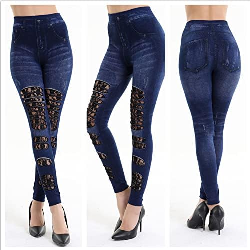נשים תחרה מזדמנת חלולות הג'ינס סימולציה חותלות אלסטיות הדוקות לנשים