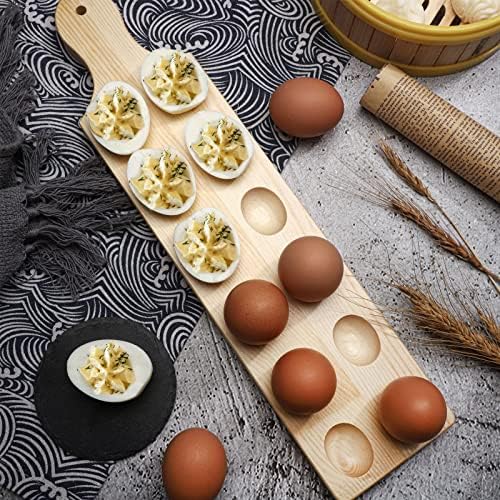 מגש ביצה נטוי מעץ הפיך 12 חורים מגש ביצה נטול אוכל הגשת מגש מחזיק ביצה כפרית מקרר ביצה מקרר מיכלי ביצה