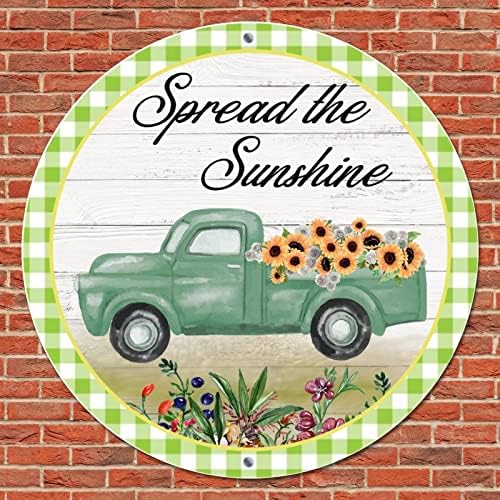 שלט מתכת וינטג 'בופלו משובץ ממרח את המשאית Sunshine Sunflowers וצמחים רטרו חדר רטרו שלט שלט שלט זרות במצוקה