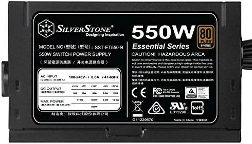 טכנולוגיית סילברסטון 550 וואט 80 פלוס ברונזה ATX PSU עם כבלים שחורים שטוחים ET550-B אספקת חשמל,